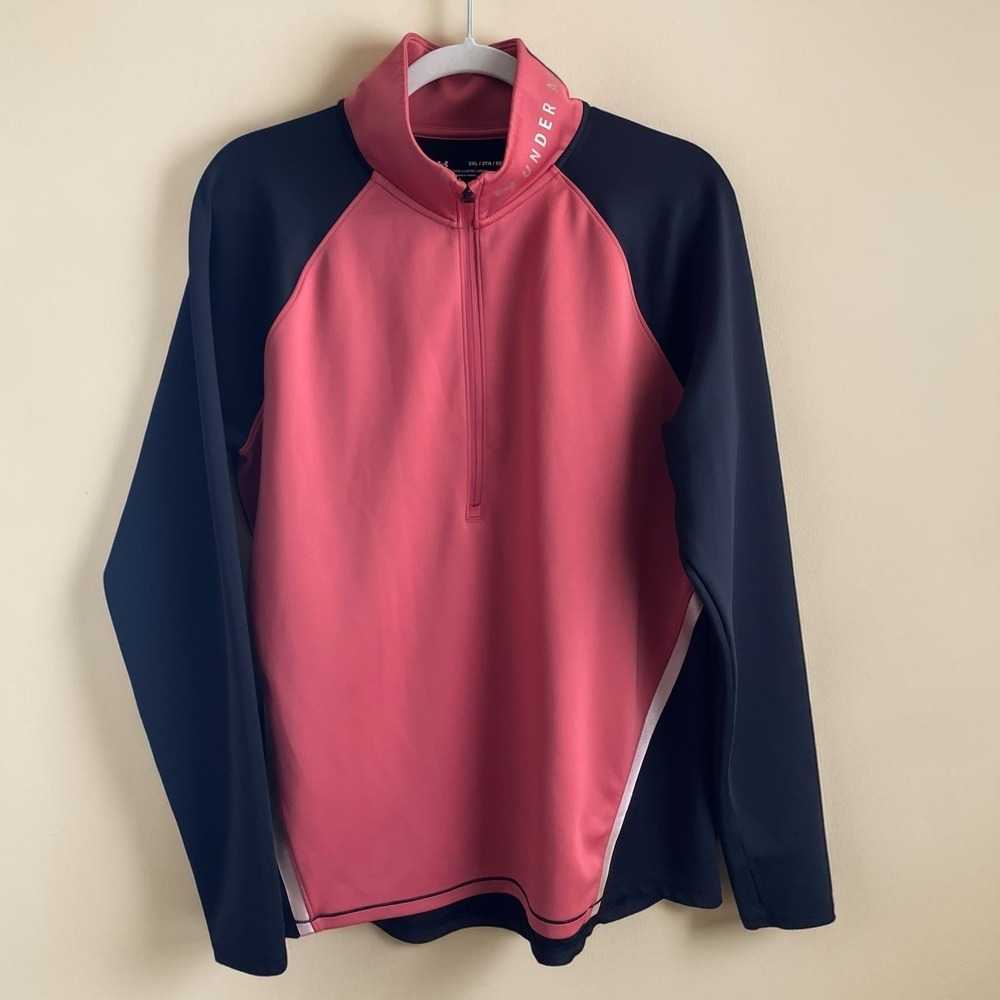 Under Armour‎ Top Women's 2XL Half Zip Fitted Coldgear Mock Neck Pink Black Gold